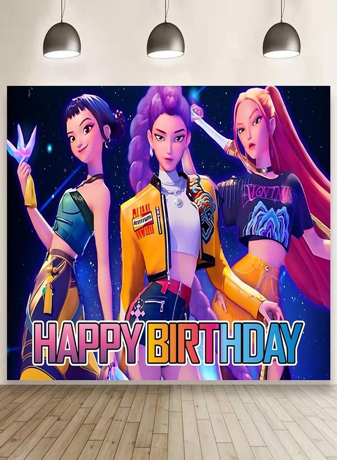 YEEFIGRO Demon Movie Hunters Birthday Decorations,Demon Movie Hunters Happy Birthday Banner Backdrop for Kids Birthday Party Supplies 60 * 40 inches - Image 1